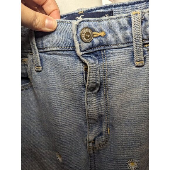 W28 L27 Hollister Ultra High Rise Mom Jeans Daisy Embroidered Size 7r Stretch - Picture 5 of 16